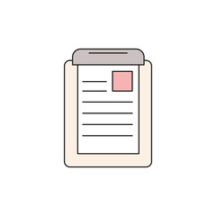 Colorful flat icon of a clipboard with document. Isolated vector illustration on white background