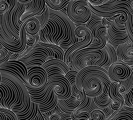 Endless ornamental vector seamless texture with waving curling lines, 