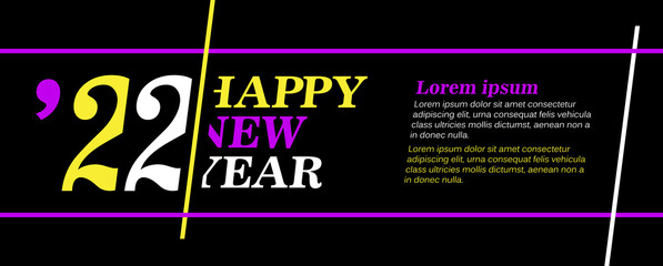 Happy new year 2022 panoramic banner and place for text. Copy space. Abstract style. Vector, illustration