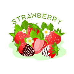 Strawberries are delicious, juicy, and strawberries in chocolate.   Suitable for postcards, banners, posters, web. Vector isolated on a white background.