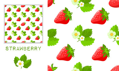Strawberry. Bright, summer seamless pattern. Perfect for fabric, paper, wallpaper, gift paper and more. Vector isolated on a white background.