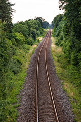 Fototapeta na wymiar Hjorring, Denmark Train tracks receeding into the landscape.
