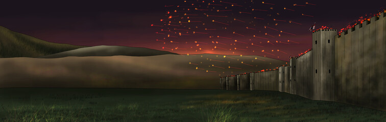 fiery arrows fired from the castle walls