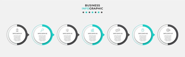 Vector Infographic design business template with icons and 7 options or steps. Can be used for process diagram, presentations, workflow layout, banner, flow chart, info graph