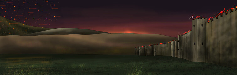 fiery arrows fired from the castle walls