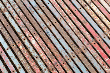 texture Old steel panel floor painted red and old blue until rust coffee shop decoration in vintage style Image for background and text