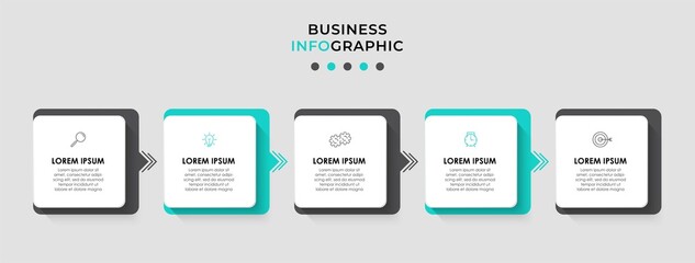 Vector Infographic design business template with icons and 5 options or steps. Can be used for process diagram, presentations, workflow layout, banner, flow chart, info graph