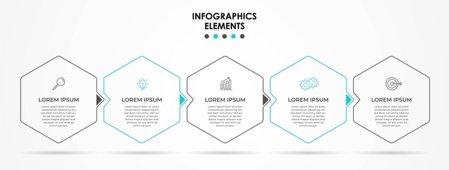 Vector Infographic design business template with icons and 5 options or steps. Can be used for process diagram, presentations, workflow layout, banner, flow chart, info graph