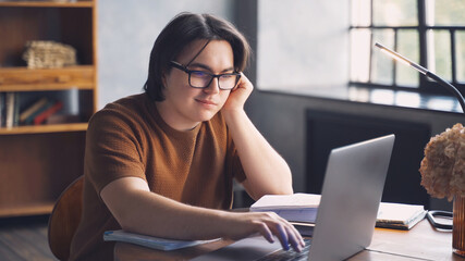 Teenager emotions studying from home. Remote learning online. Education self isolation. Quarantine...