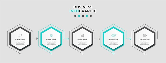 Vector Infographic design business template with icons and 5 options or steps. Can be used for process diagram, presentations, workflow layout, banner, flow chart, info graph