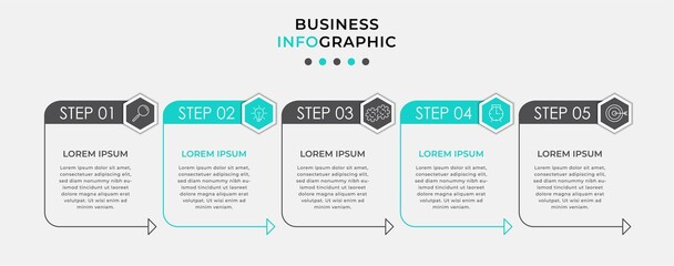 Vector Infographic design business template with icons and 5 options or steps. Can be used for process diagram, presentations, workflow layout, banner, flow chart, info graph