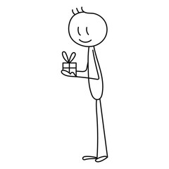 stick figure man with gift, isolated, vector