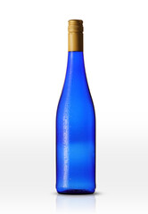 blue glass bottle with wine