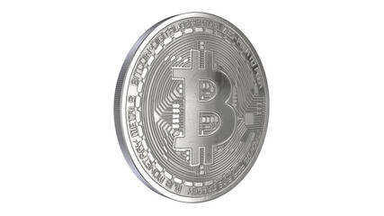 3D rendered illustration of Silver Bitcoin isolated on white