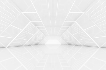 Naklejka premium Abstract 3d rendering of empty futuristic tunnel room with light on the wall. Sci-fi concept.