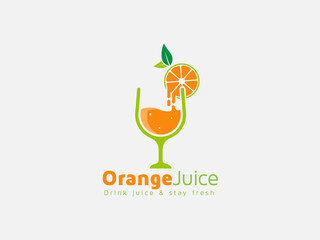 Orange Juice Logo With Glass Orange Slice, Natural Drinking, Healthy Drinking Juice, Sweet Drinking Vector Logo.