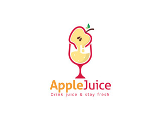 Fruit Juice Logo Concept For Apple Juice With Glass Vector Design.