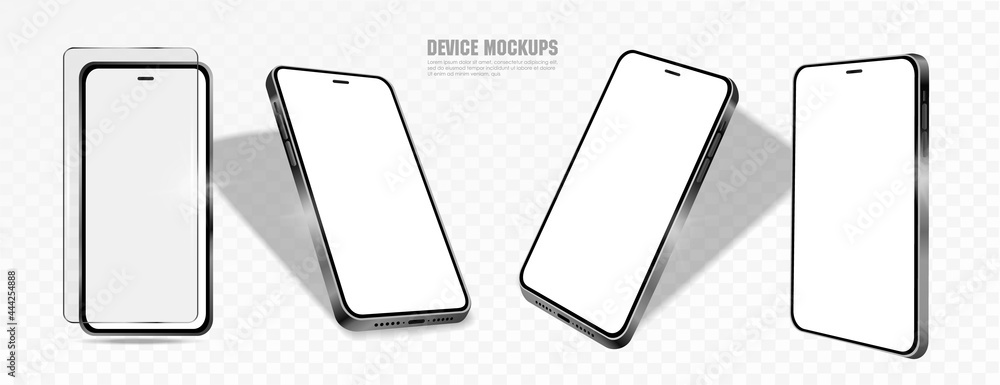 Poster realistic smartphone mockup from different angles. user interface for new smartphone with protective