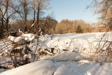 frozen water in the river during frosts