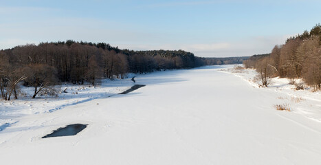 frozen water in the river during frosts