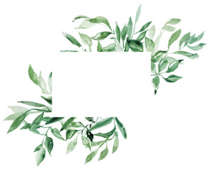 Watercolor greenery frame. Eucalyptus leaves borders for wedding invitations, cards, logo, Natural green border, Sage green wedding template