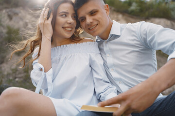 Young couple in love in stone career