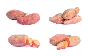 Collection of fresh sweet potato isolated on white background