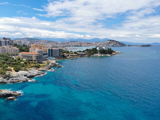 Beautiful panorama of the resort town and the Aegean Sea. Kusadasi, Turkey.