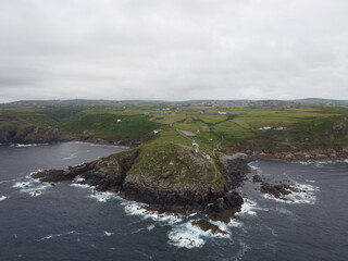 Cape cornwall england uk aerial drone