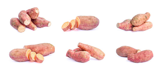 Collection of fresh sweet potato isolated on white background