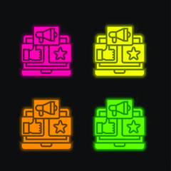 Obraz premium Advertising four color glowing neon vector icon