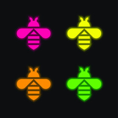 Bee four color glowing neon vector icon