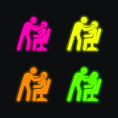 Barber four color glowing neon vector icon