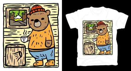 Bear hand drawn illustration t-shirt design