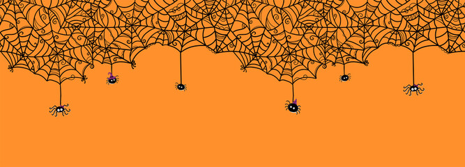 Hand drawn spider web seamless pattern, creepy Halloween background, great for banners, wallpapers, wrapping - vector design