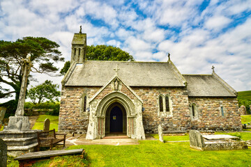 Fototapeta na wymiar Church of St Nicholas, Nicholaston, Three Cliffs Parish, The Gower, South Wales, U.K.
