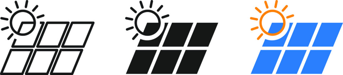 Solar panels and sun, vector illustration
