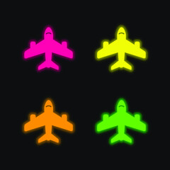 Airport Sign four color glowing neon vector icon