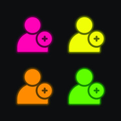 Add Friend four color glowing neon vector icon