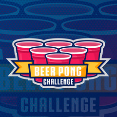 Beer pong party logo or game label. Vector illustration