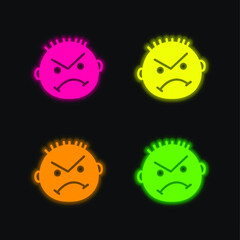 Angry four color glowing neon vector icon
