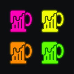 Beer Mug four color glowing neon vector icon