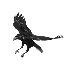 Raven drawing high quality vector illustration.Flying raven.Halloween crow design