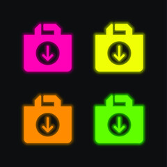 Bag four color glowing neon vector icon