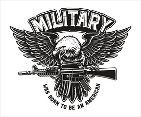 a vector illustration of an American eagle with m16 rifle - obrazy, fototapety, plakaty