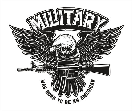 a vector illustration of an American eagle with m16 rifle