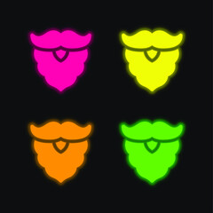 Beard four color glowing neon vector icon