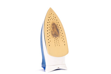 Burnt iron on white isolated background.