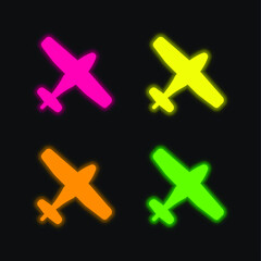 Airplane four color glowing neon vector icon