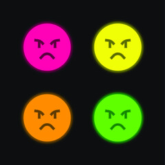 Angry four color glowing neon vector icon